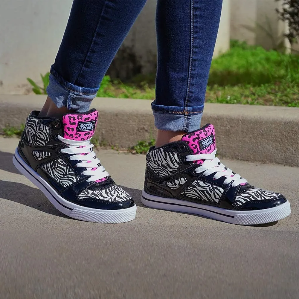 Girl's Hip Hop High Top Zebra Print Fashion Sneakers Lace-Up Shoes for Kids