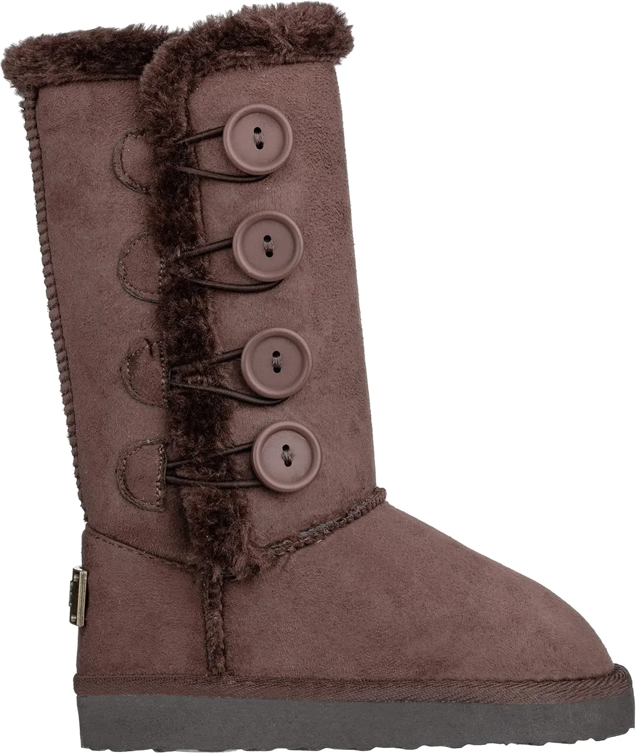 Girls Kids Four Button Faux Fur Lined Shearling Mid Calf Winter Boots