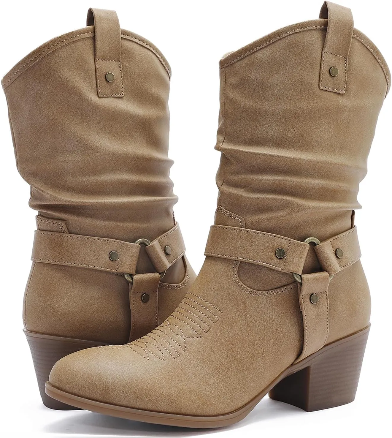 GLOBALWIN Women's Mid Calf The Western Cowgirl Boots Fashion Cowboy Boots For Women Chunky Low Heel