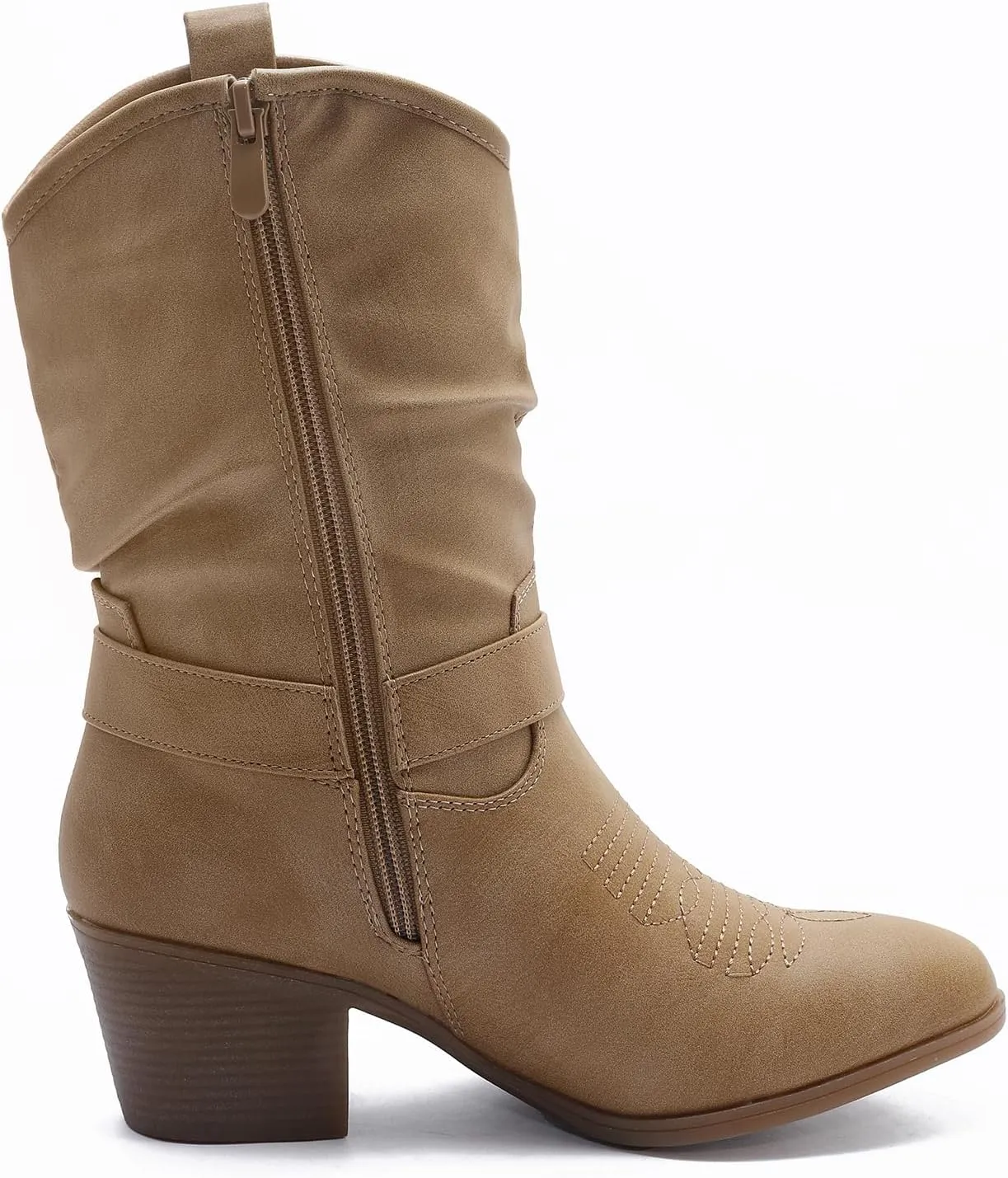 GLOBALWIN Women's Mid Calf The Western Cowgirl Boots Fashion Cowboy Boots For Women Chunky Low Heel