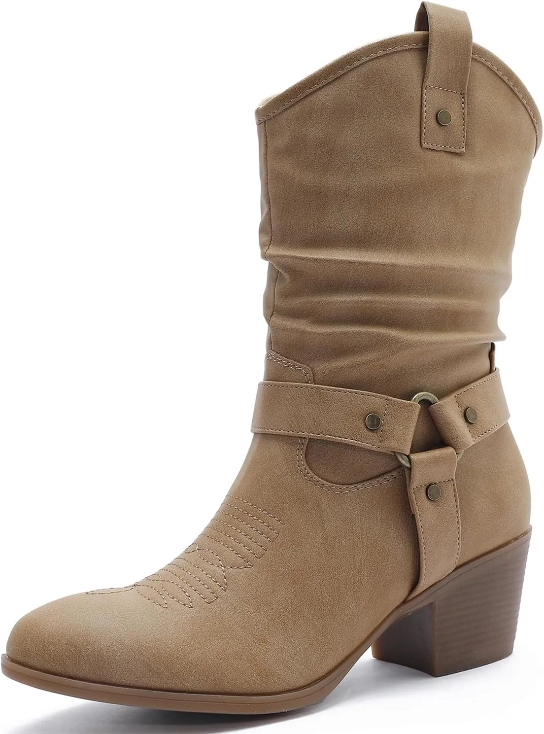 GLOBALWIN Women's Mid Calf The Western Cowgirl Boots Fashion Cowboy Boots For Women Chunky Low Heel