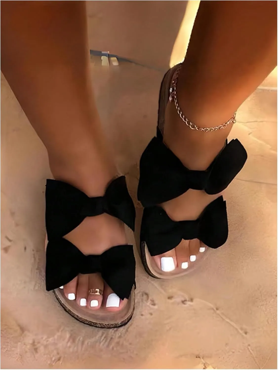 GORGLITTER Women's Bow Cork Sandals Double Band Suede Beach Sandals Open Toe Slip On Slide Sandals 2025