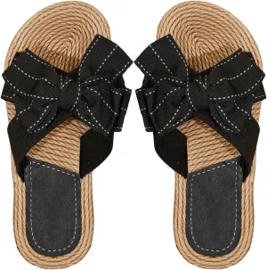 GORGLITTER Women's Bow Flat Sandals Open Toe Summer Comfort Slip on Slide Sandals