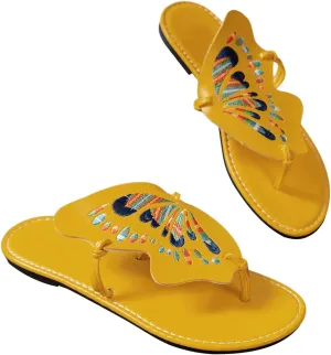GORGLITTER Women's Butterfly Embroidery Flip Flops Open Toe Thong Sandals Slip on Flat Sandals