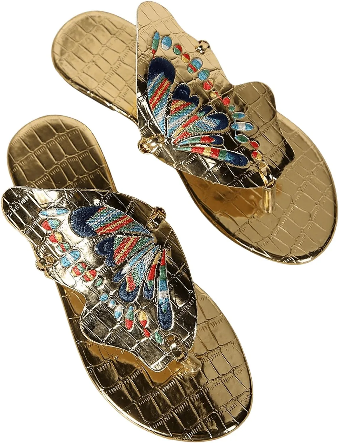 GORGLITTER Women's Butterfly Metallic Thong Sandals Open Toe Slip On Flip Flops Slippers