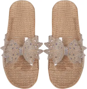 GORGLITTER Women's Clear Sandals Bow Rhinestone Open Toe Slip on Slides Summer Beach Sandals