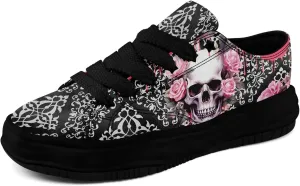 Gothic Skull Print Sneakers for Men Women – Low Top Canvas Shoes with Rubber EVA Sole, Punk Streetwear Fashion