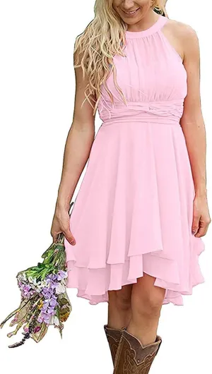 Halter Short Bridesmaid Dresses 2024 Western Wedding Guest Dresses A Line Ruffle Pleated Summer Formal Party Dresses
