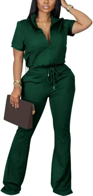 HBQ Women 2 Piece Outfits Sweatsuit Set Casual Lapel Zip Up Jacket Wide Leg Pant Lounge Set Tracksuit