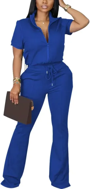 HBQ Women 2 Piece Outfits Sweatsuit Set Casual Lapel Zip Up Jacket Wide Leg Pant Lounge Set Tracksuit