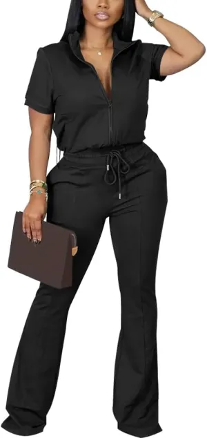 HBQ Women 2 Piece Outfits Sweatsuit Set Casual Lapel Zip Up Jacket Wide Leg Pant Lounge Set Tracksuit
