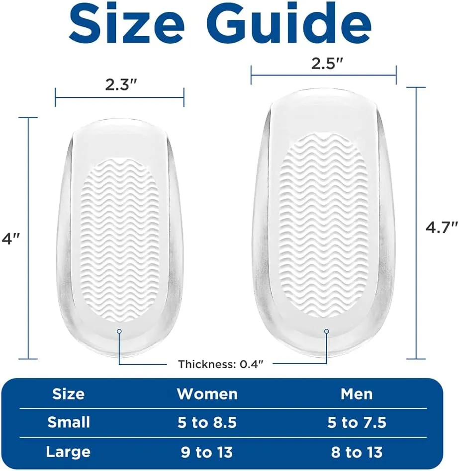 Heel Cushions for Pain Relief (2 Pairs), Gel Inserts for Achilles Tendonitis and Spurs, Pads Provide Cushioning for Men Women (L: W8-12 | M7.5-11, Clear)
