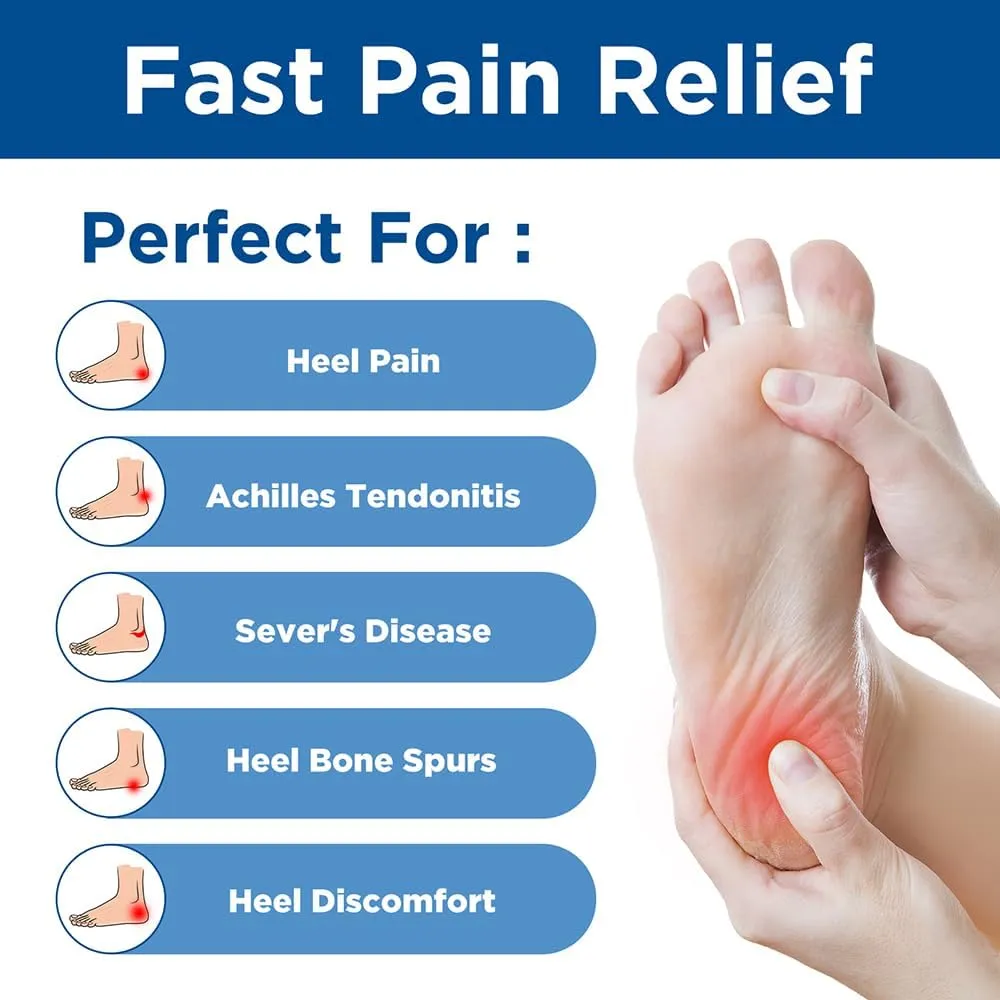 Heel Cushions for Pain Relief (2 Pairs), Gel Inserts for Achilles Tendonitis and Spurs, Pads Provide Cushioning for Men Women (L: W8-12 | M7.5-11, Clear)