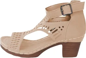 Heeled Sandals Women's Low Block Chunky Heels Sandals Fish Mouth Breathable Hollow Out Walking Shoes Adjustable Ankle Strap Wide Available Shoes for Summer And Daily Wear