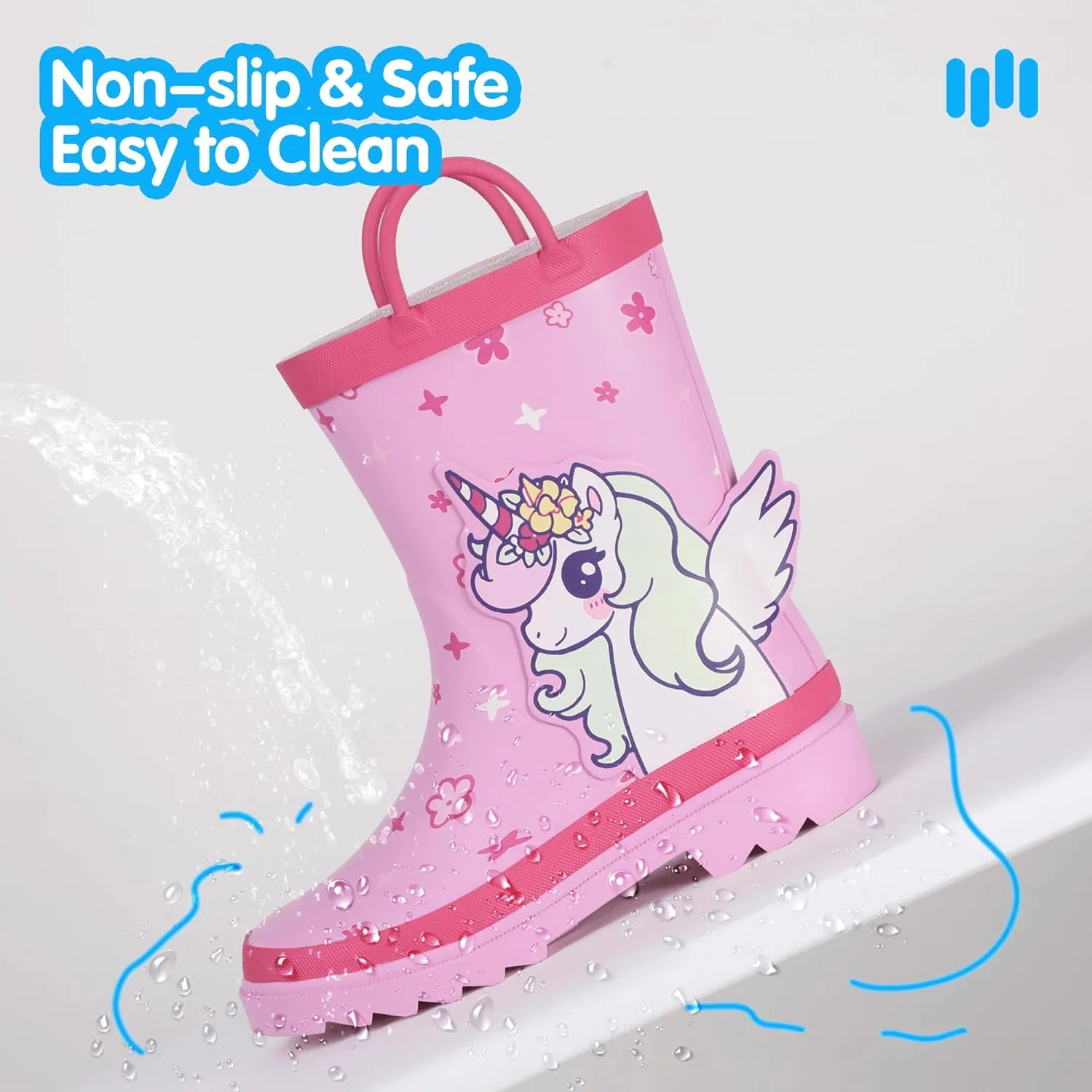 Hehainom Toddler Kids Rain Boots for Boys Girls Waterproof Easy-on Handles Rainboots