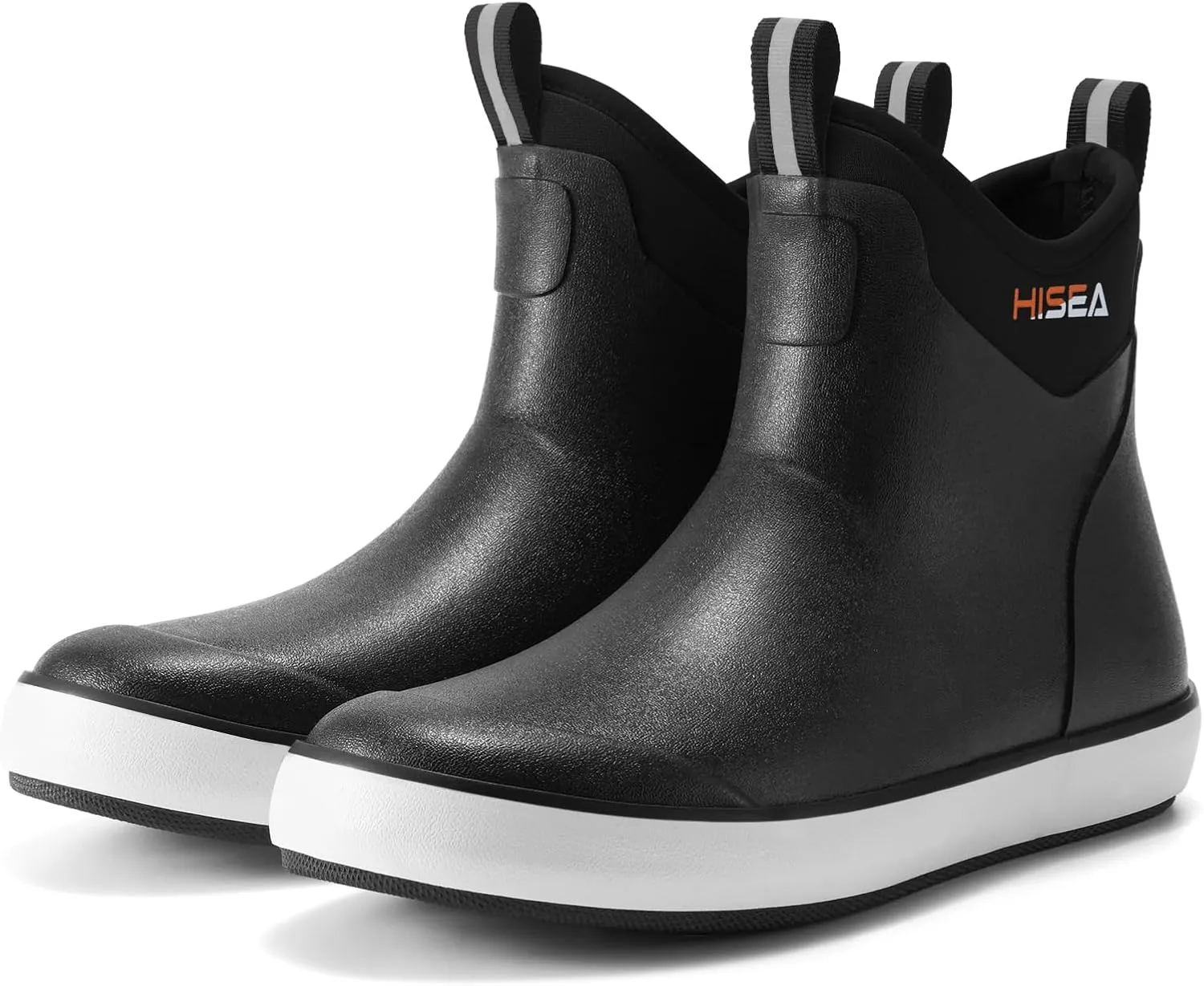 HISEA Men's Deck Boots Waterproof Fishing Rain Boots, Anti-Slip Neoprene Rubber Boots Saltwater Ankle Booties With High Traction for Outdoor Fishing Boating Sailing