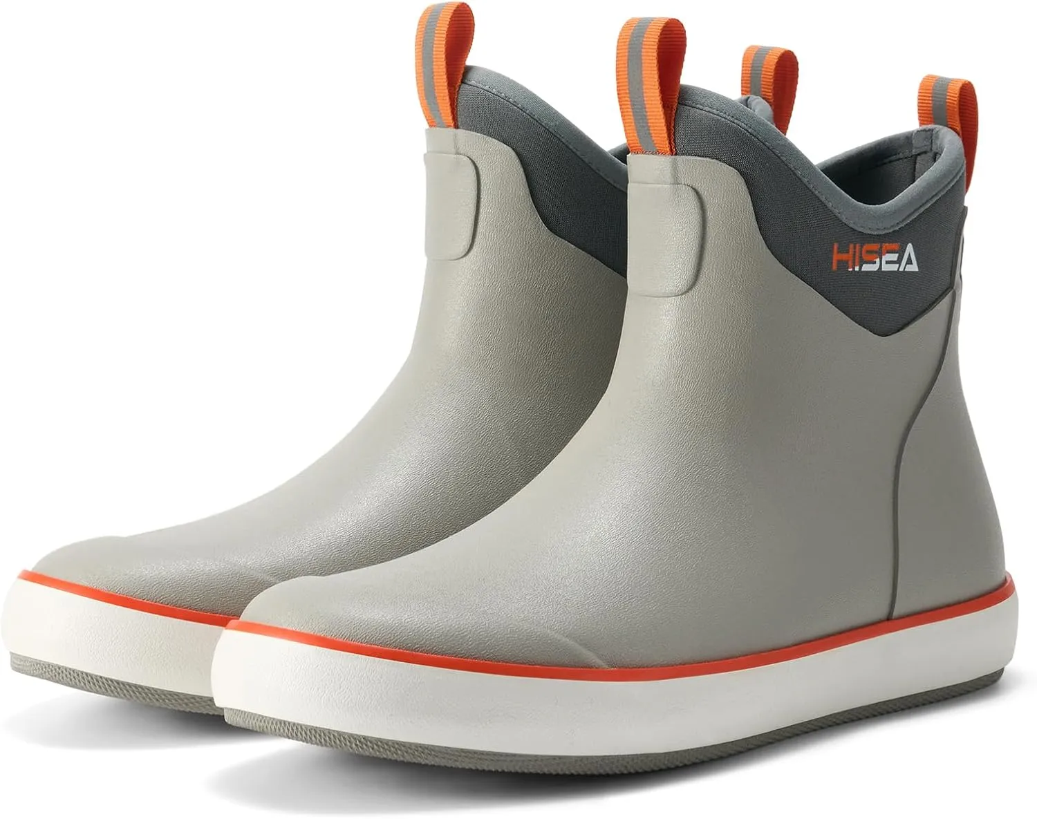 HISEA Men's Deck Boots Waterproof Fishing Rain Boots, Anti-Slip Neoprene Rubber Boots Saltwater Ankle Booties With High Traction for Outdoor Fishing Boating Sailing