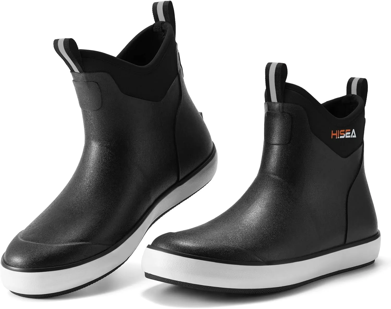 HISEA Men's Deck Boots Waterproof Fishing Rain Boots, Anti-Slip Neoprene Rubber Boots Saltwater Ankle Booties With High Traction for Outdoor Fishing Boating Sailing