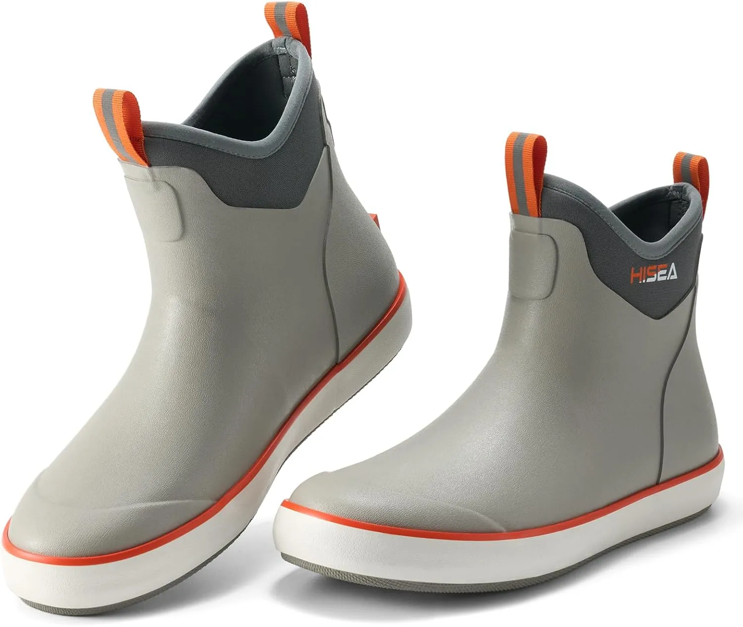 HISEA Men's Deck Boots Waterproof Fishing Rain Boots, Anti-Slip Neoprene Rubber Boots Saltwater Ankle Booties With High Traction for Outdoor Fishing Boating Sailing