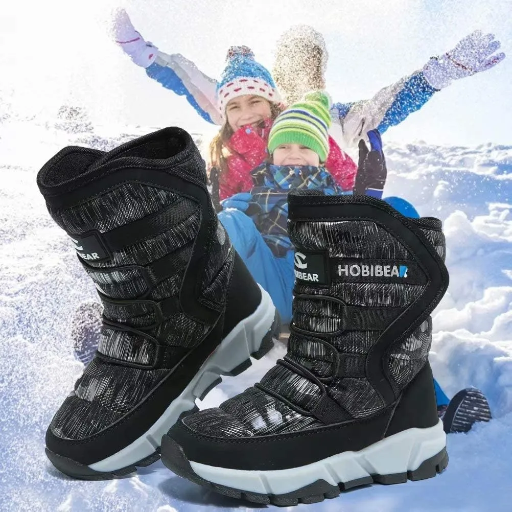 HOBIBEAR Kids Winter Snow Boots Waterproof Outdoor Warm Faux Fur Lined Shoes