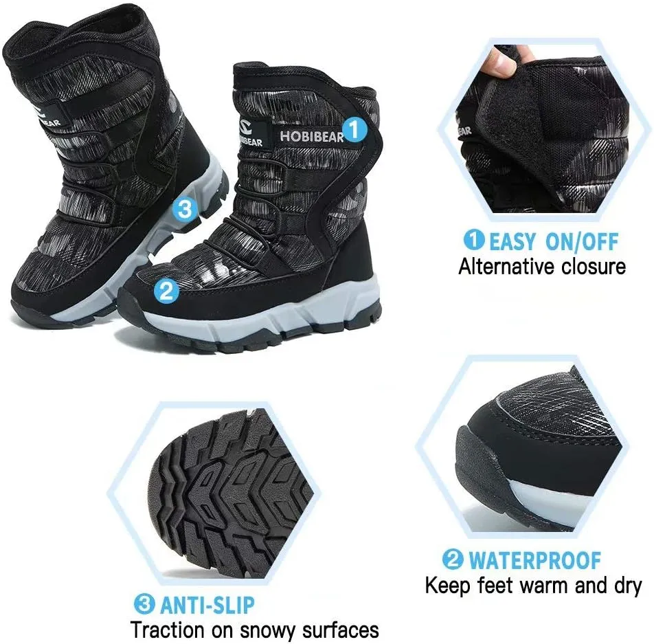 HOBIBEAR Kids Winter Snow Boots Waterproof Outdoor Warm Faux Fur Lined Shoes