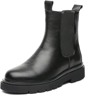 HOOENG Chelsea Boots for Men High Top Elastic Bandage Cowhide Leather Slip on Waterproof Wearable Anti-Slip Work Dress (Color : Black, Size : 10)