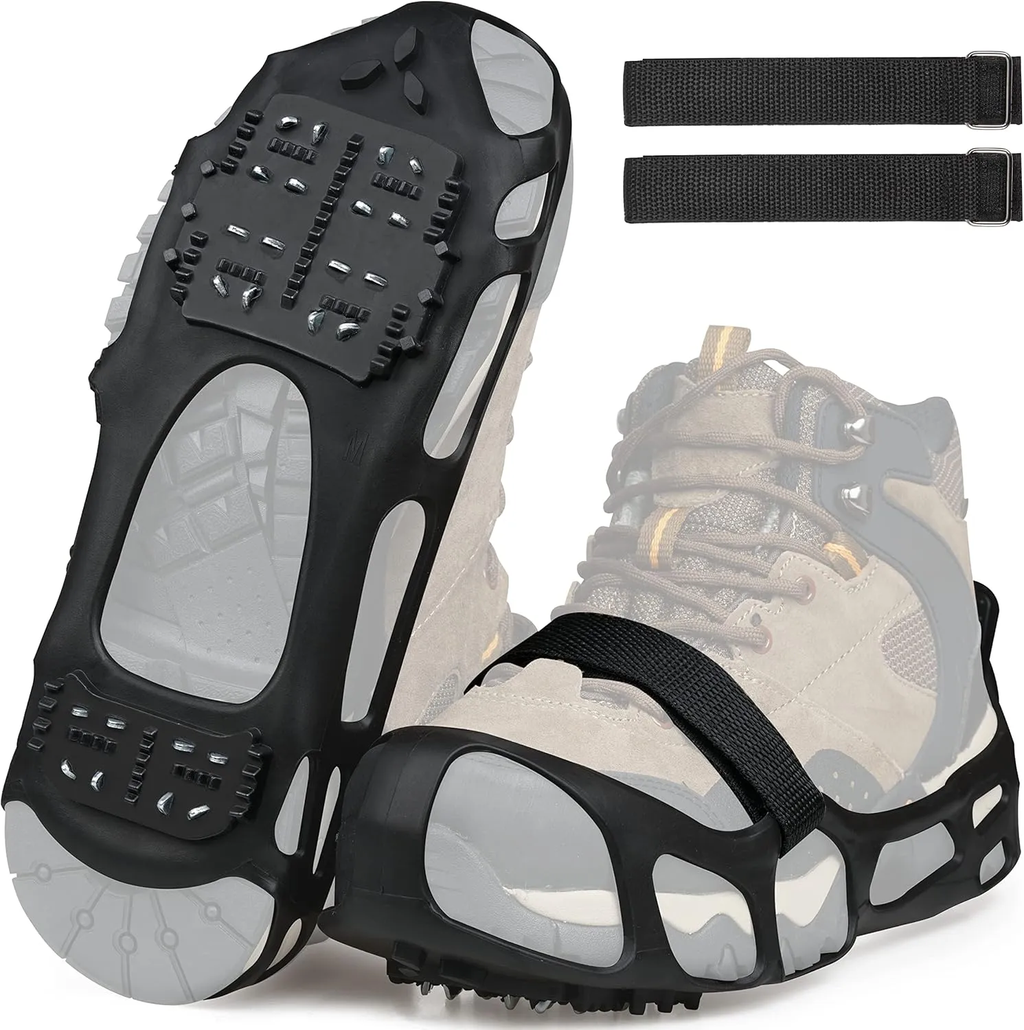 Ice Cleats for Shoes and Boots Men Women Snow Traction Cleats Crampons Anti Slip Shoe Grippers Spikes for Snow Ice Winter Walking Non-Slip 24 Studs Overshoe Slip-on Stretch Footwear