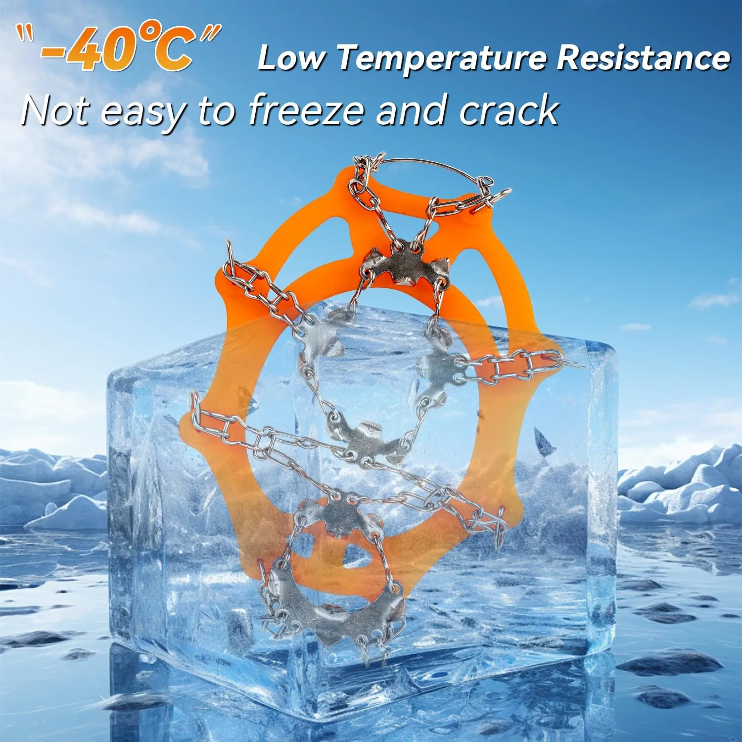 Ice Snow Grips Crampons Traction - 19 Stainless Steel Spikes,Anti Slip Boots Spikes Safe Protect for Hiking Fishing Walking Climbing Mountaineering
