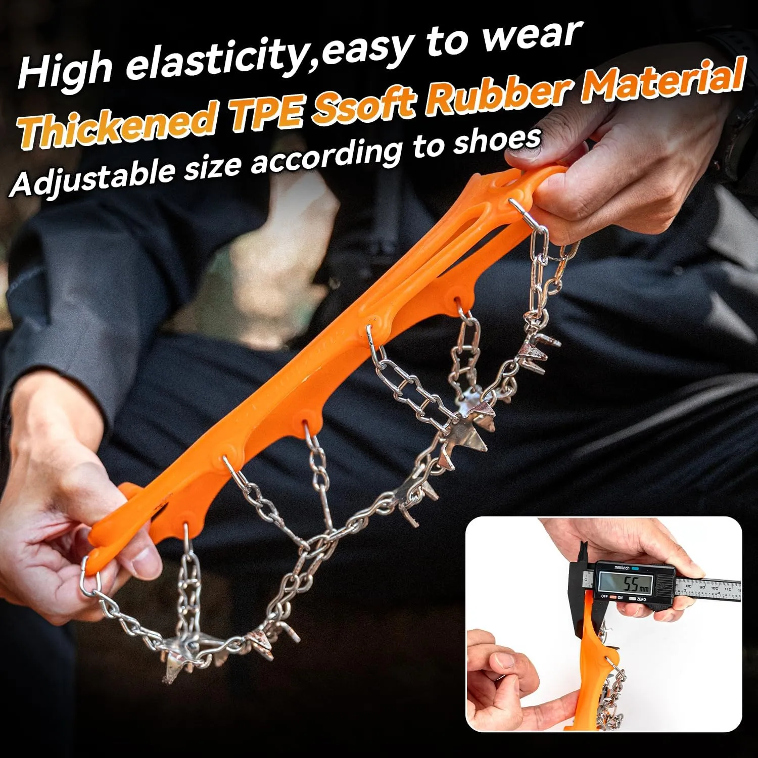 Ice Snow Grips Crampons Traction - 19 Stainless Steel Spikes,Anti Slip Boots Spikes Safe Protect for Hiking Fishing Walking Climbing Mountaineering