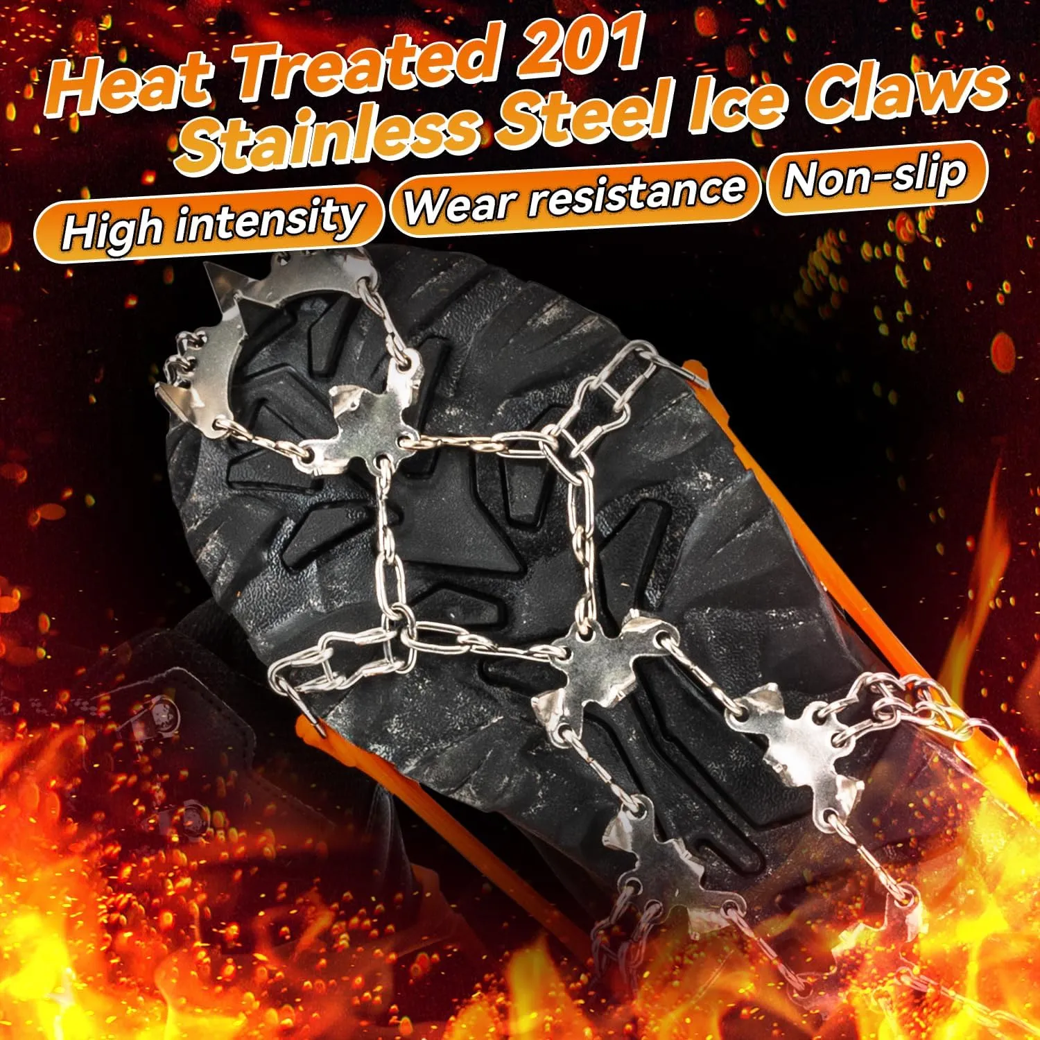 Ice Snow Grips Crampons Traction - 19 Stainless Steel Spikes,Anti Slip Boots Spikes Safe Protect for Hiking Fishing Walking Climbing Mountaineering