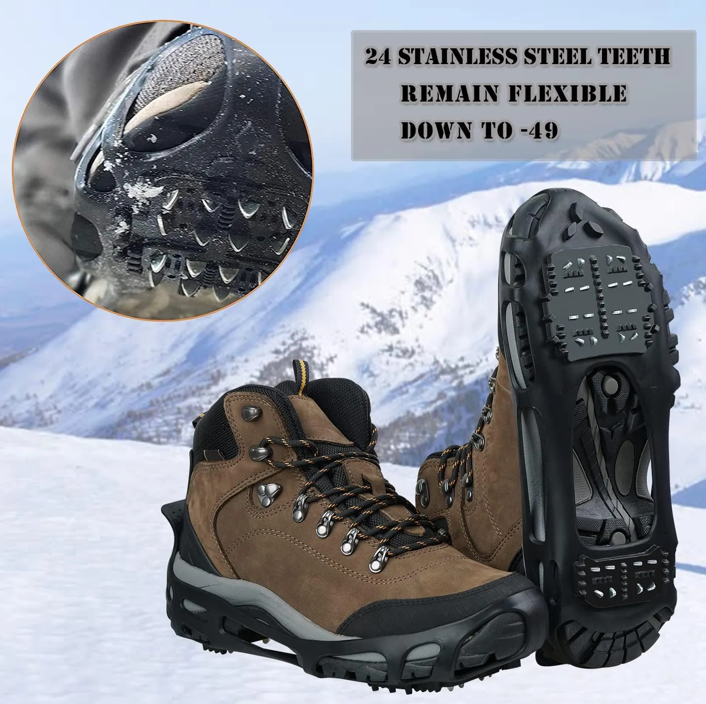 Ice Snow Traction Cleats Crampons Anti-Slip Snow Shoes Cleats Walking on Snow Ice Winter Walking Boots Cleats for Men Women