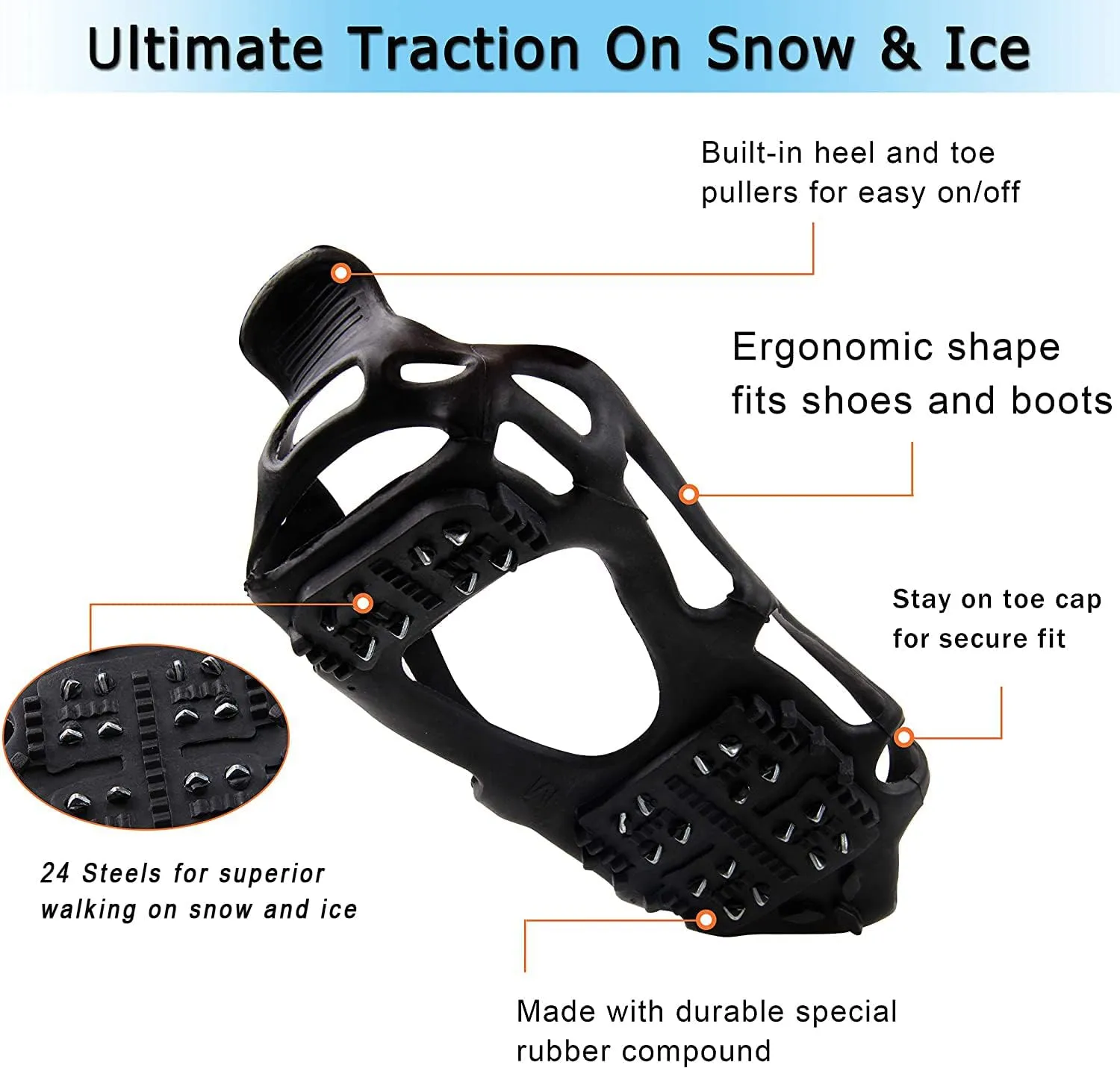 Ice Snow Traction Cleats Crampons Anti-Slip Snow Shoes Cleats Walking on Snow Ice Winter Walking Boots Cleats for Men Women