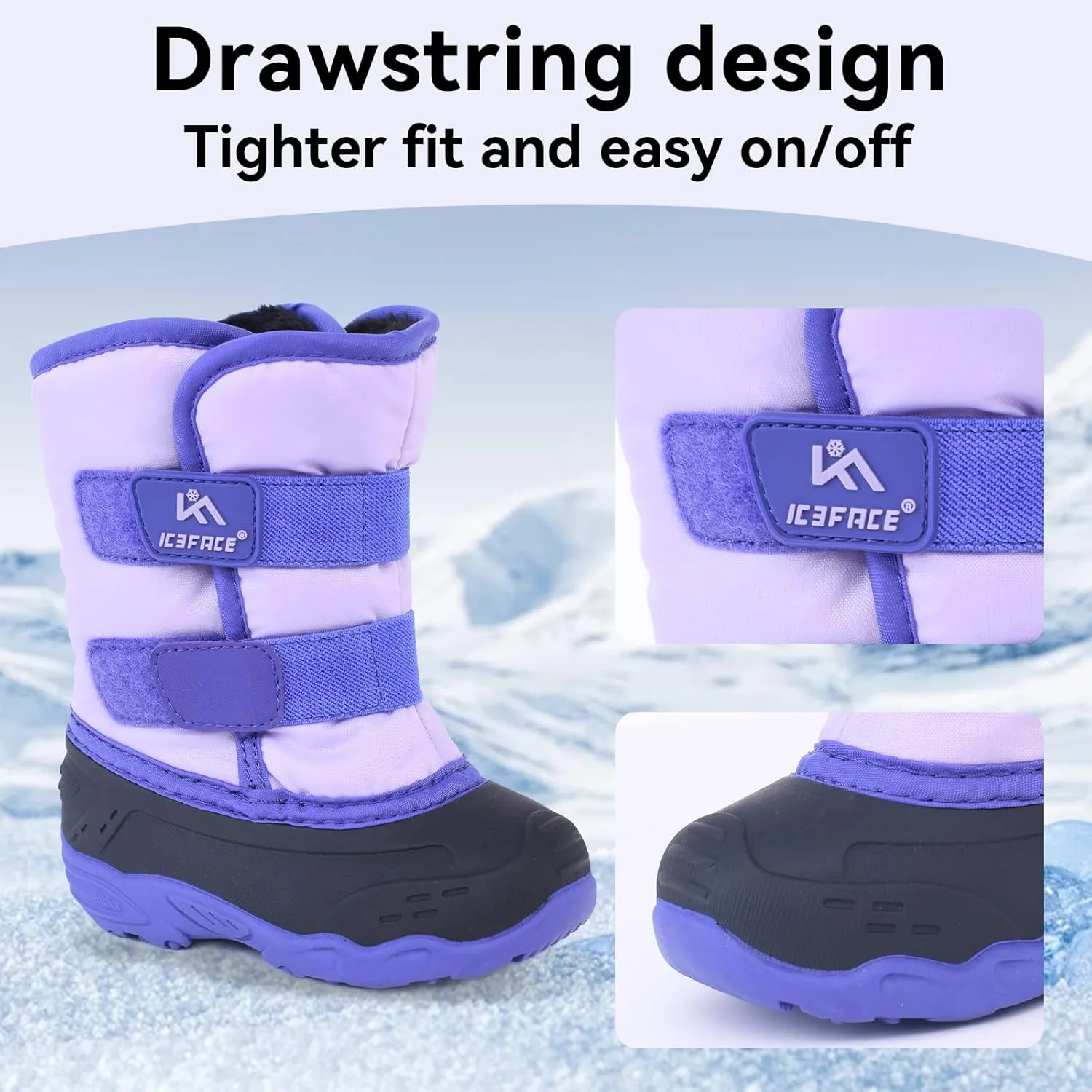 ICEFACE Snow Boots for Kid Winter Boots Waterproof Outdoor Warm Faux Fur Lined boot for Toddler/Little Boys and Girls