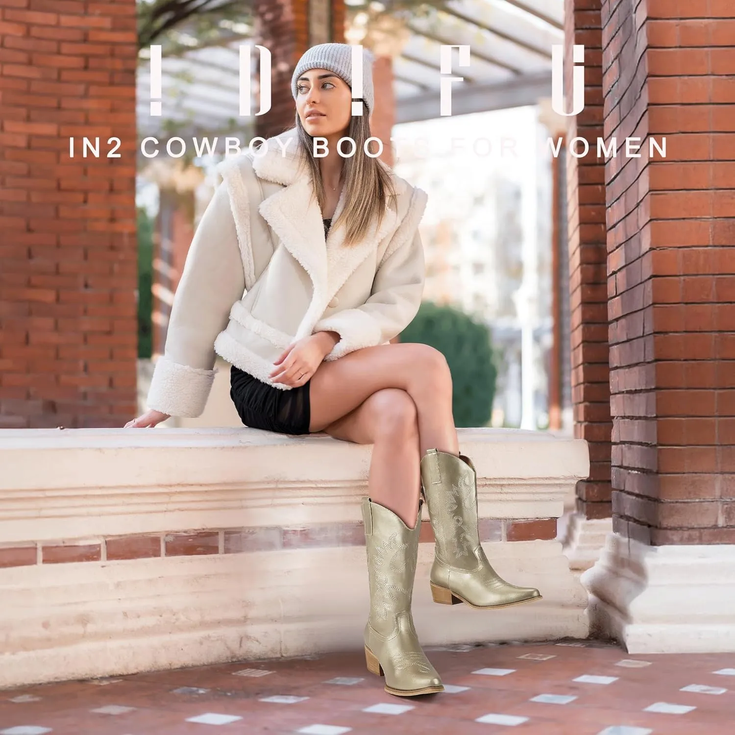 IDIFU Women's Cowboy Boots for Women Cowgirl Boots Western Boots Mid Calf Embroidered Chunky Low Heel Pointed Toe Country Boots Dress Cute Fashion Comfortable Cowboy Cowgirl Boots Booties