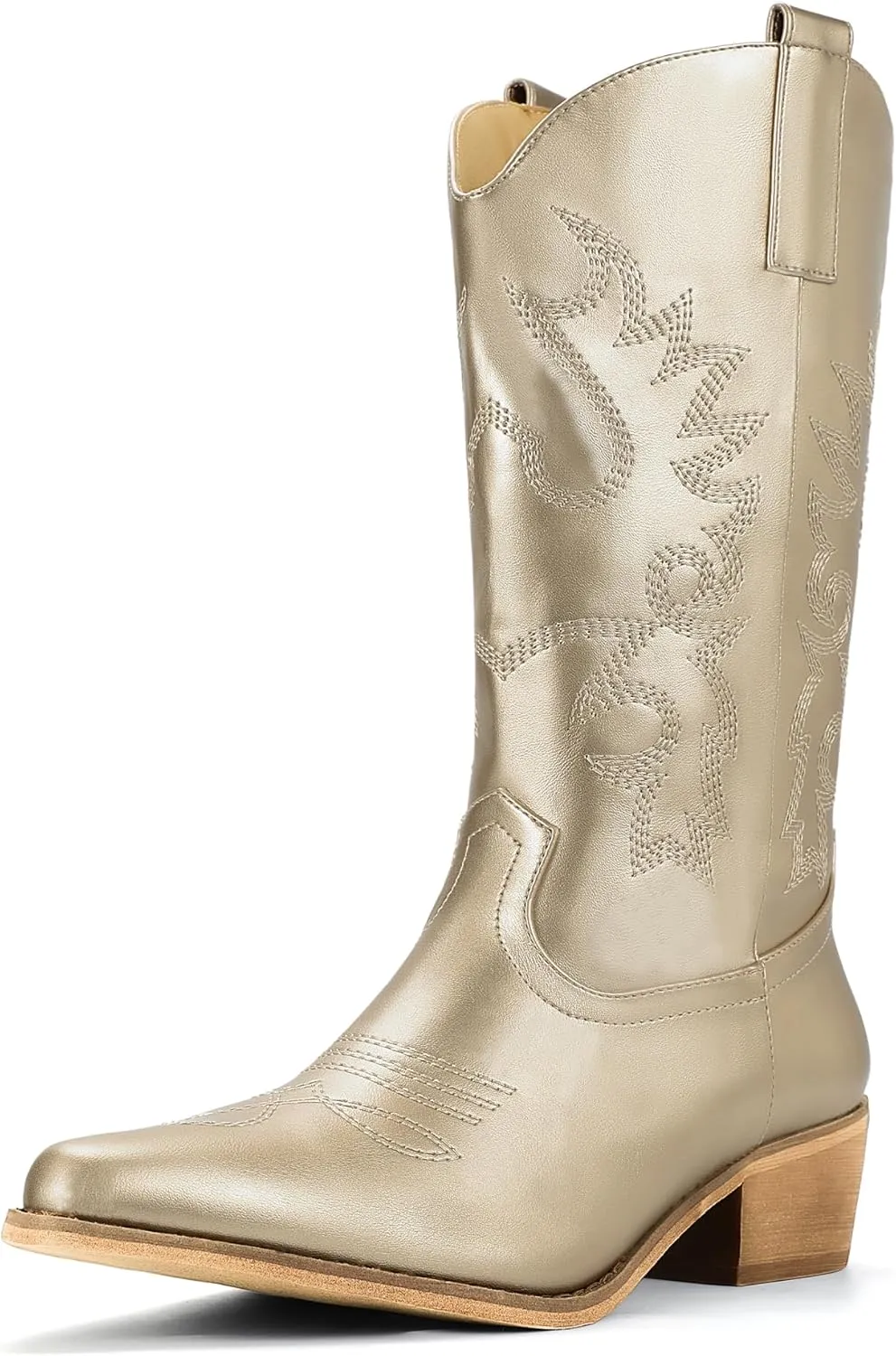 IDIFU Women's Cowboy Boots for Women Cowgirl Boots Western Boots Mid Calf Embroidered Chunky Low Heel Pointed Toe Country Boots Dress Cute Fashion Comfortable Cowboy Cowgirl Boots Booties