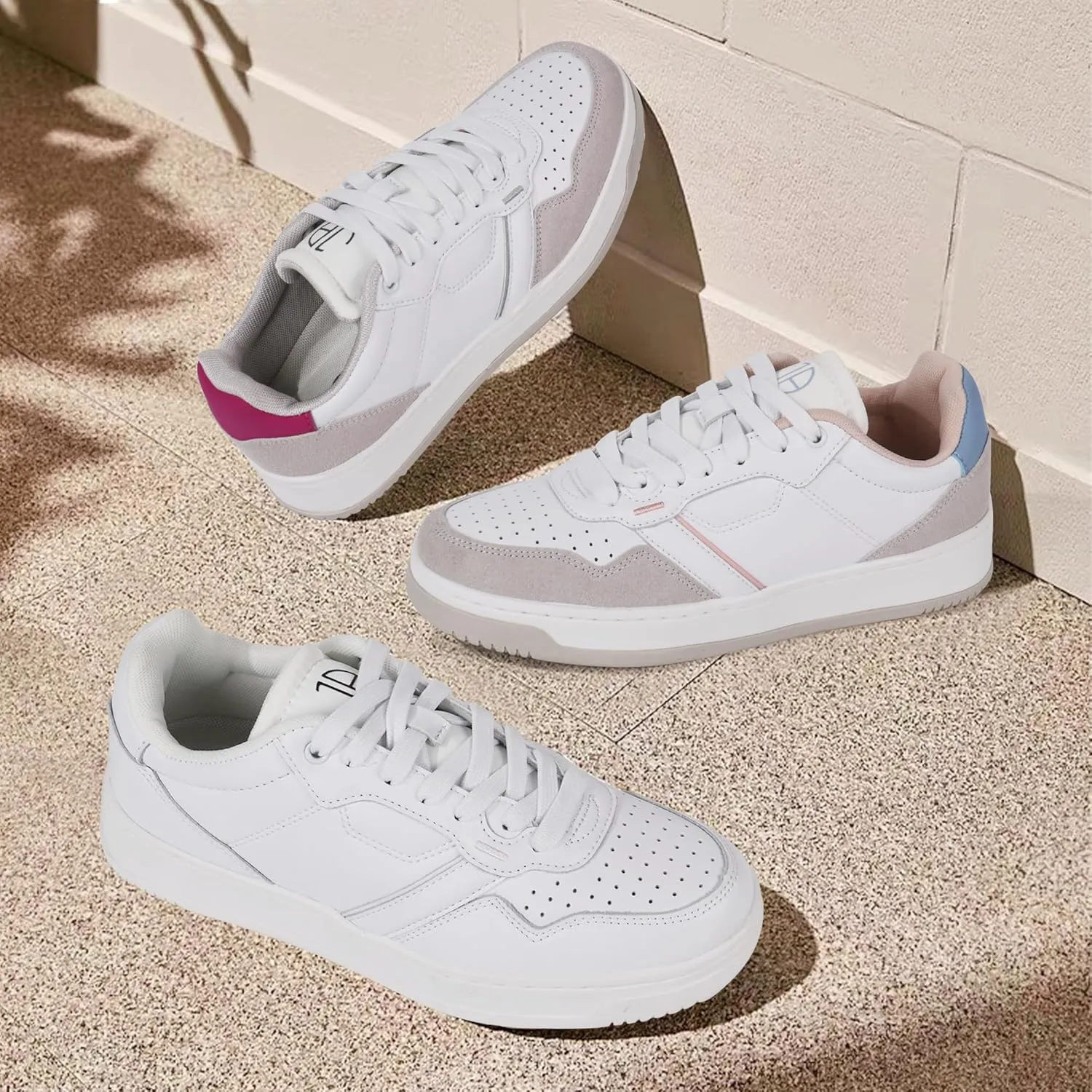 JABASIC Women Genuine Leather Platform Sneakers Lace-Up Breathable Comfortable Walking Shoes