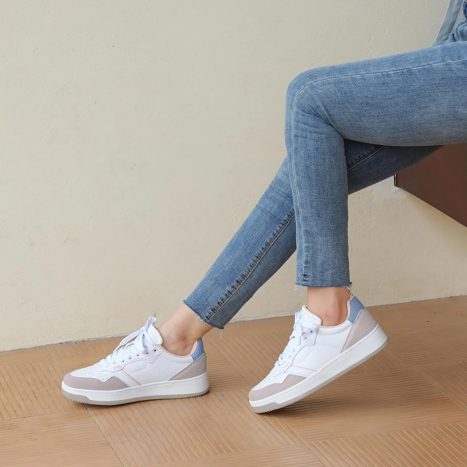 JABASIC Women Genuine Leather Platform Sneakers Lace-Up Breathable Comfortable Walking Shoes