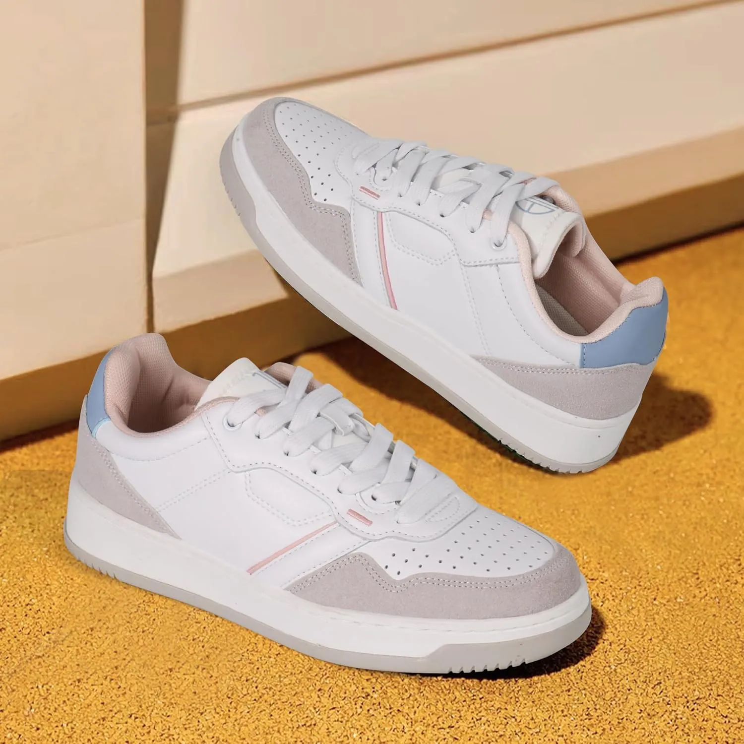 JABASIC Women Genuine Leather Platform Sneakers Lace-Up Breathable Comfortable Walking Shoes
