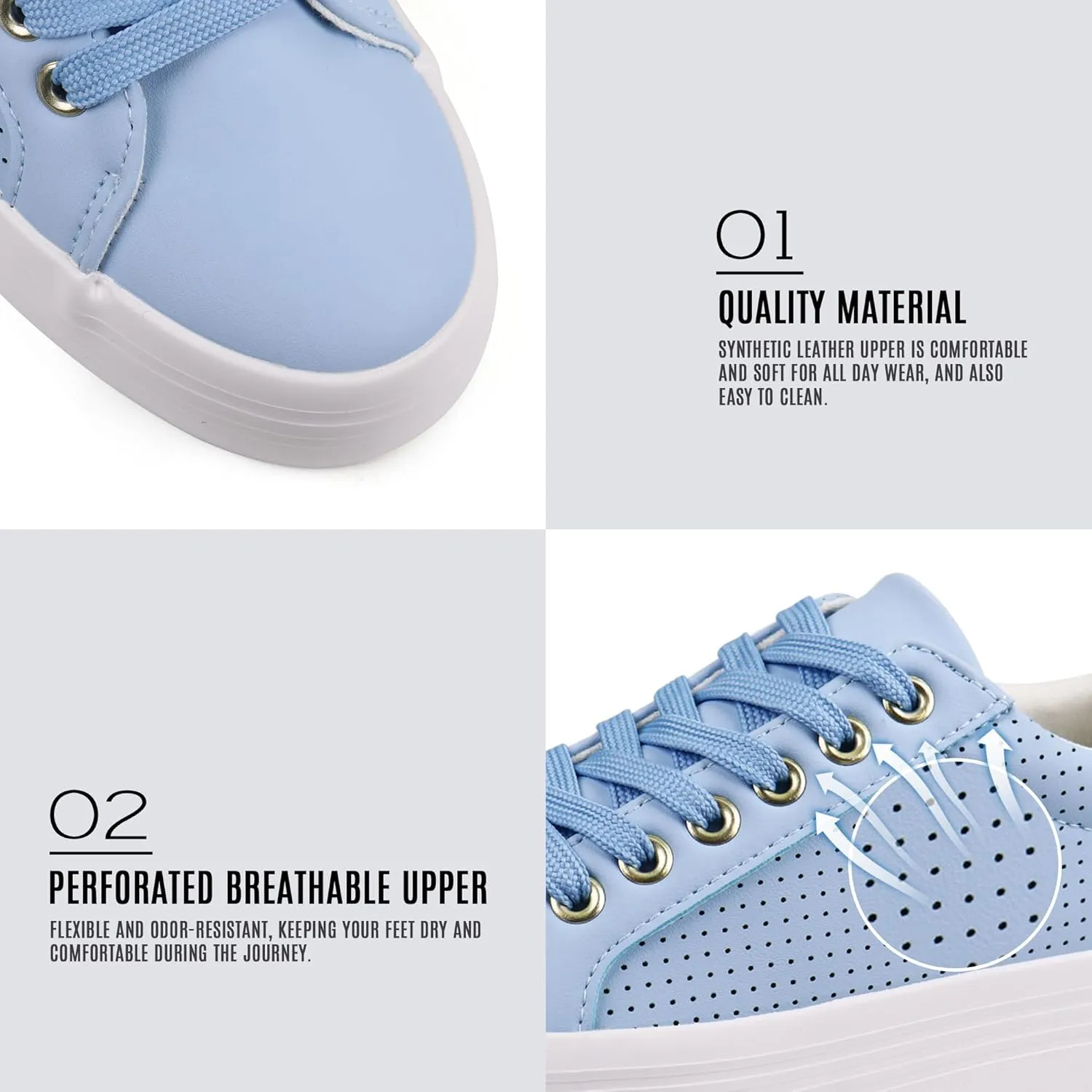 JABASIC Women Platform Sneakers Breathable Casual Lace Up Fashion Walking Shoes