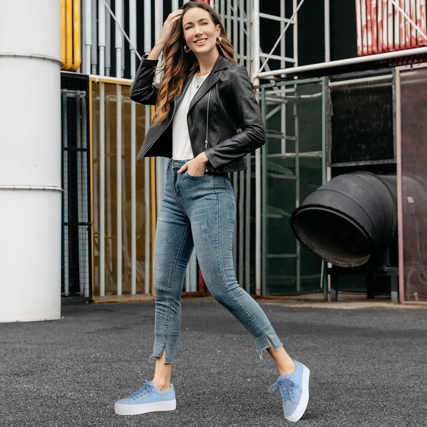 JABASIC Women Platform Sneakers Breathable Casual Lace Up Fashion Walking Shoes