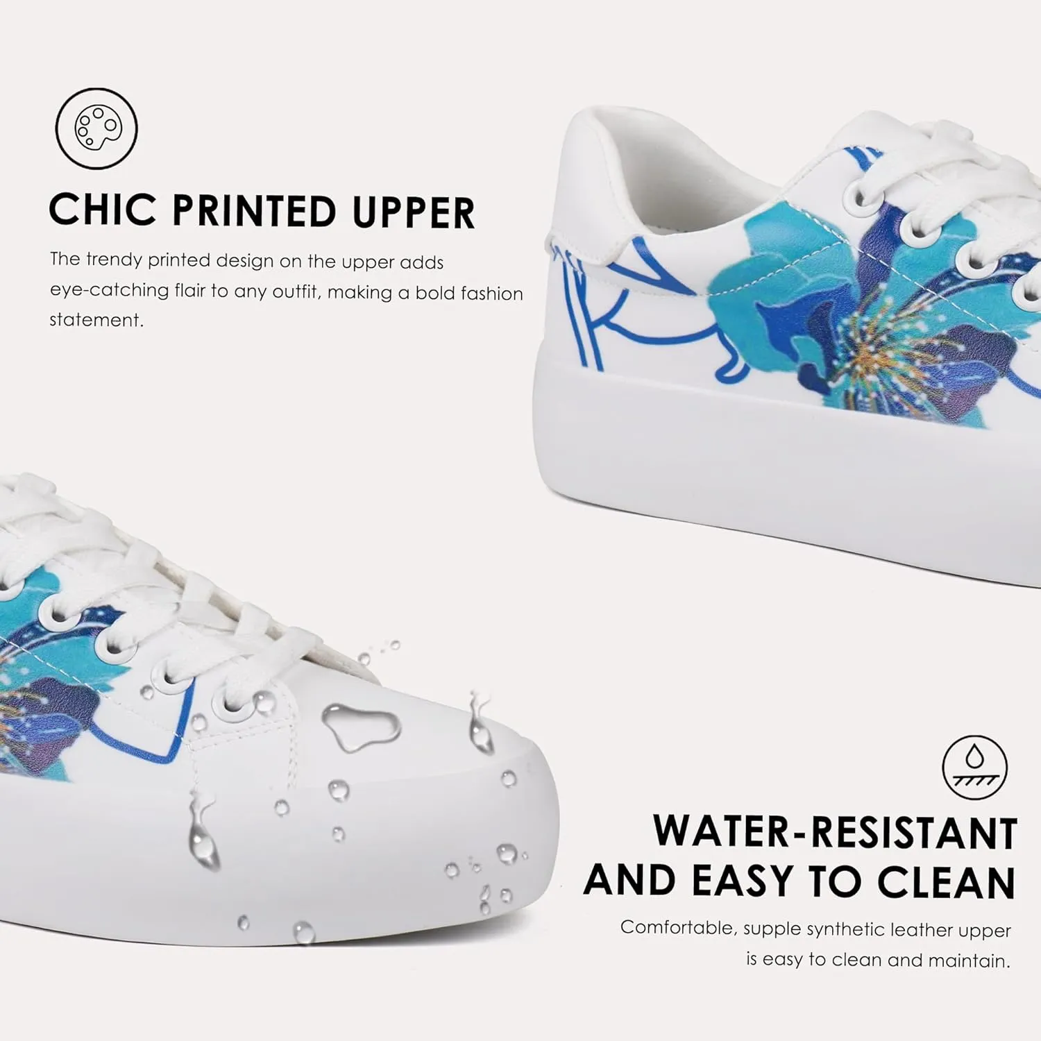 JABASIC Women Platform Sneakers Lace-up Floral Print Fashion Walking Shoes