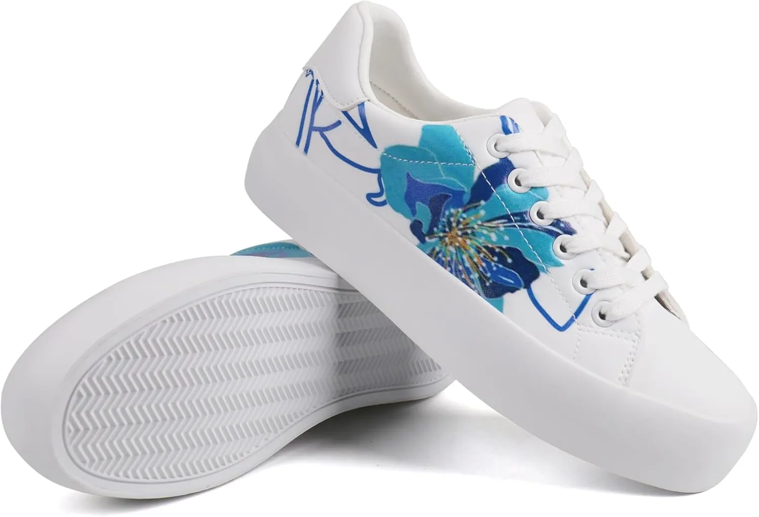 JABASIC Women Platform Sneakers Lace-up Floral Print Fashion Walking Shoes