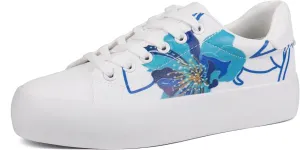 JABASIC Women Platform Sneakers Lace-up Floral Print Fashion Walking Shoes