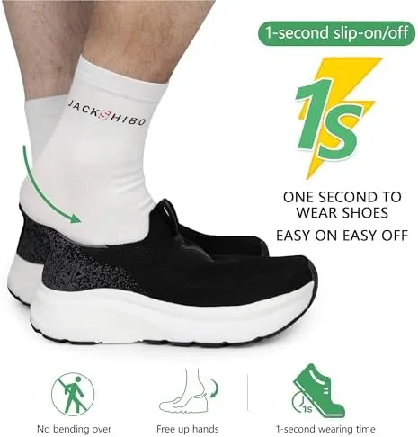 JACKSHIBO Mens Slip in Free up Hands Shoes Wide Toe Box Arch Support Orthopedic Walking Sneakers Cushioned Thick Zero Drop Sole Metatarsal Pads