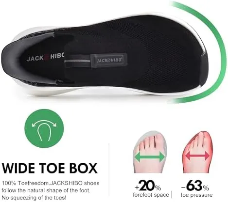 JACKSHIBO Mens Slip in Free up Hands Shoes Wide Toe Box Arch Support Orthopedic Walking Sneakers Cushioned Thick Zero Drop Sole Metatarsal Pads