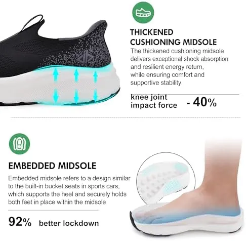 JACKSHIBO Mens Slip in Free up Hands Shoes Wide Toe Box Arch Support Orthopedic Walking Sneakers Cushioned Thick Zero Drop Sole Metatarsal Pads