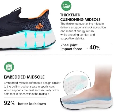 JACKSHIBO Mens Slip in Free up Hands Shoes Wide Toe Box Arch Support Orthopedic Walking Sneakers Cushioned Thick Zero Drop Sole Metatarsal Pads