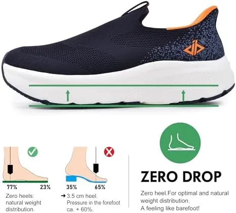 JACKSHIBO Mens Slip in Free up Hands Shoes Wide Toe Box Arch Support Orthopedic Walking Sneakers Cushioned Thick Zero Drop Sole Metatarsal Pads