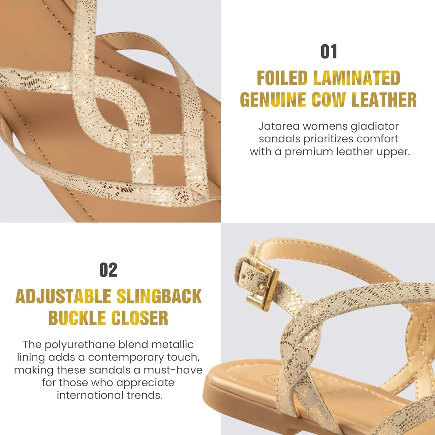 JATAREA Slip-On Flat Gladiator Sandals for Women | Perfect Dressy Summer Sandals with Back Strap