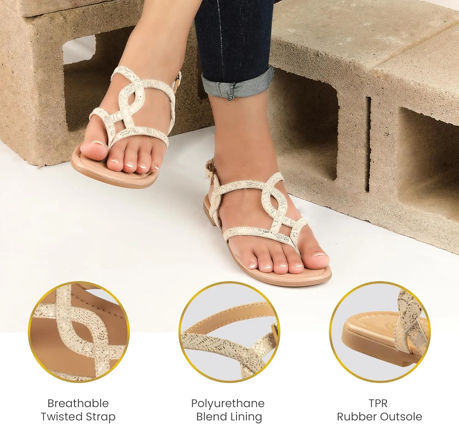 JATAREA Slip-On Flat Gladiator Sandals for Women | Perfect Dressy Summer Sandals with Back Strap
